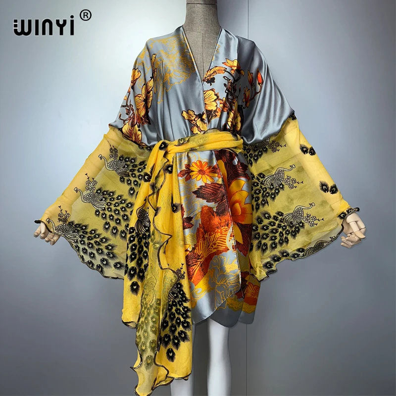 WINYI Sommer Boho Kimono Urlaub Party sexy Strickjacke Bademode Strand Cover Up Strand Outfits Frau lose Kleid Mode Kaftan Mantel
