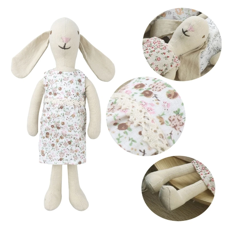 Cartoon Floral Print Skirt Rabbit Shape Stuffed  for Children Soft Stuffed Appease Sleeping Toy Gift for Sleeping