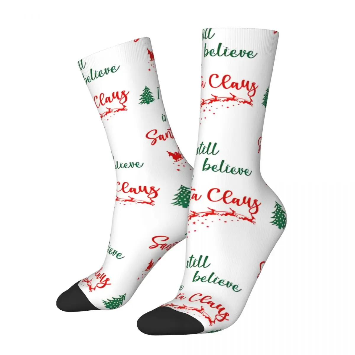 Vintage Believe In Santa Claus Men's compression Socks Unisex Street Style Pattern Printed Novelty Crew Sock