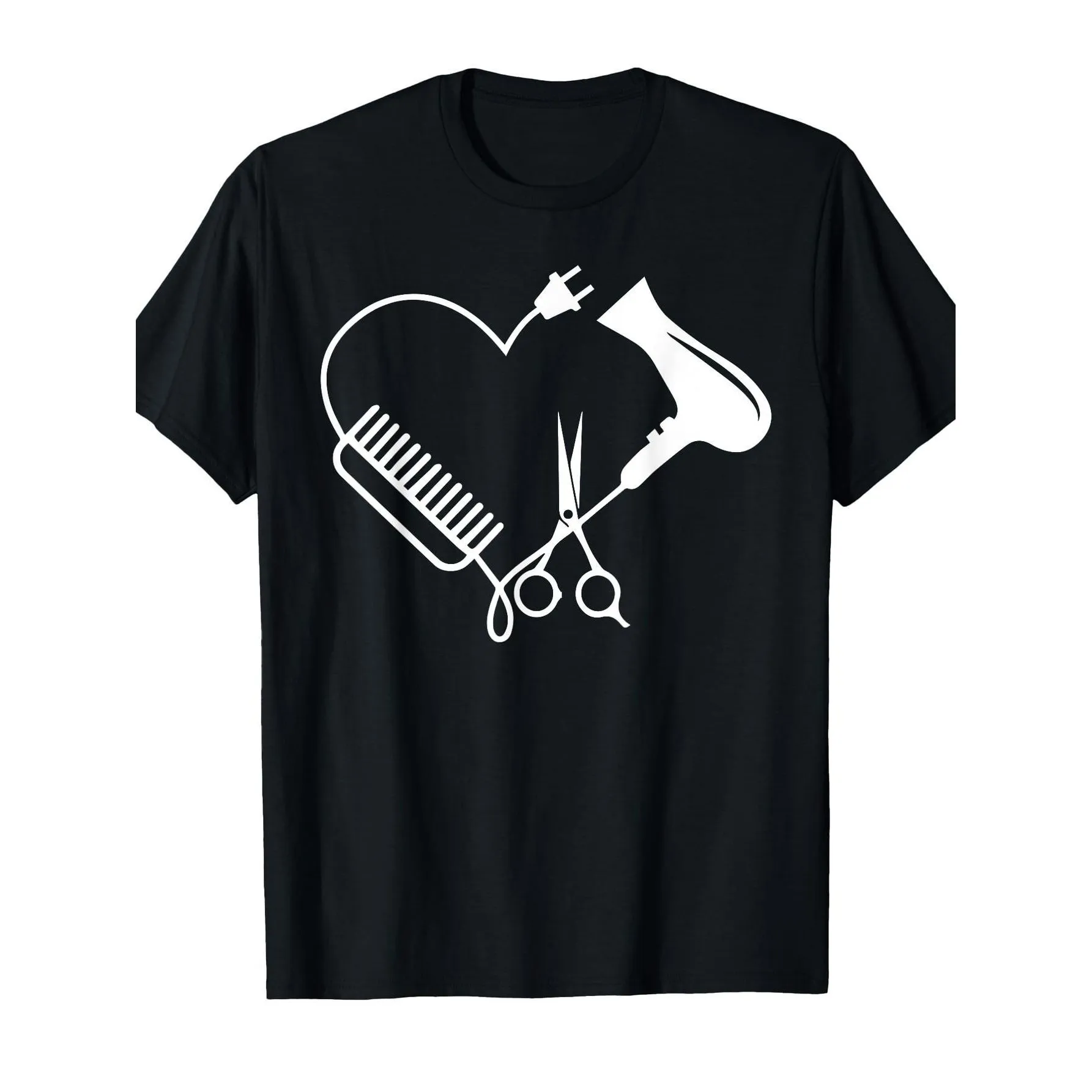 Barber Heart Graphic Tee Men Short Sleeve Cotton T-Shirt Hair Stylist Gift Round Neck Casual