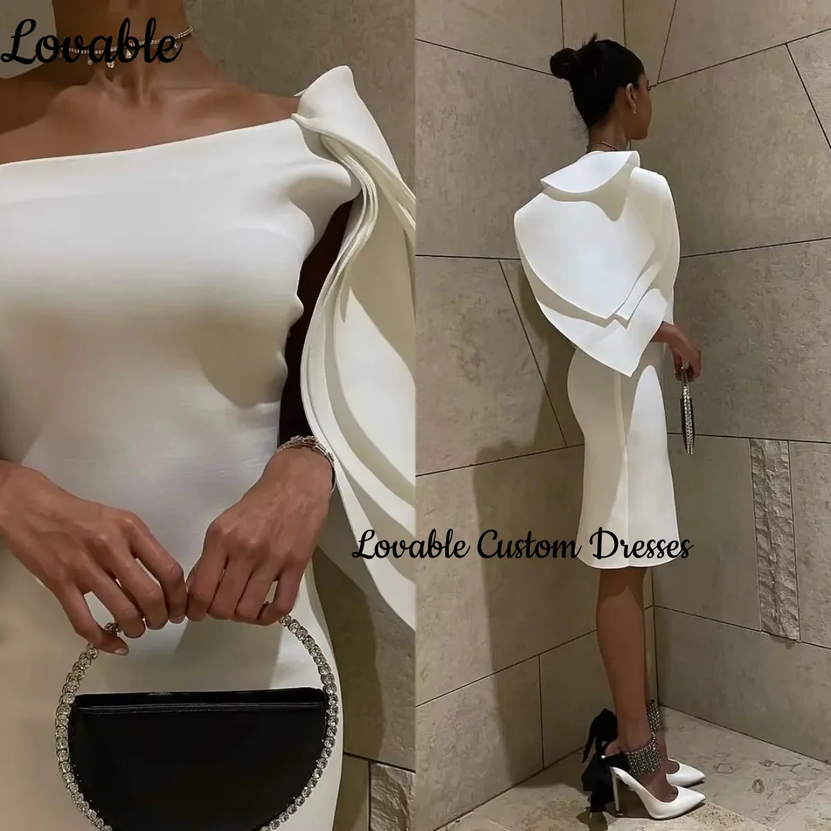 

Dubai Luxury Evening Dress Customize Column Mini Dresses For Prom Square Neckline Zipper Up Cap Straps Vestidos De Fiesta