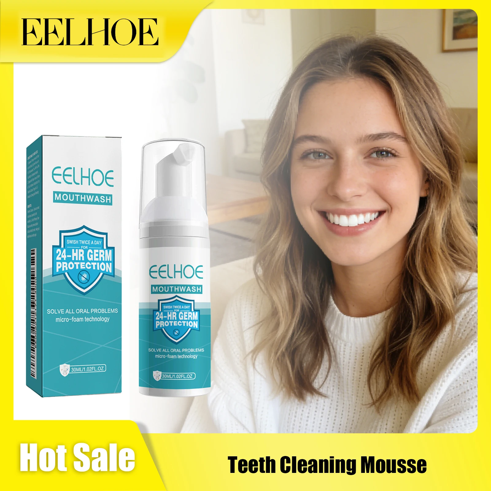 EELHOE Probiotic Teeth Whiten Mousse Foam Deep Clean Plaque Tartar Remove Yellow Smoke Coffee Stains Fresh Breath Clean Mousse
