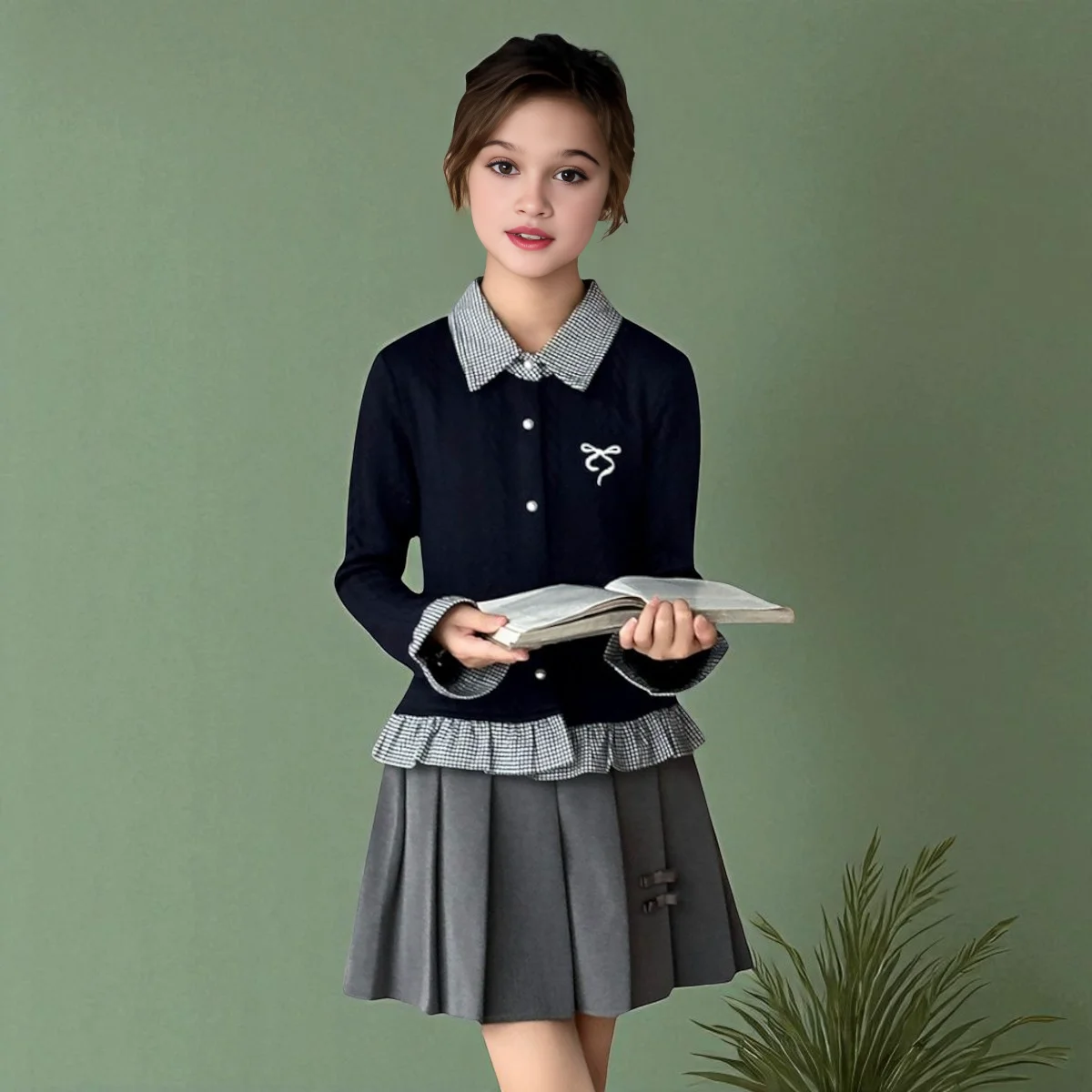 Back to School Uniform Girls Clothing Set Children Outfits Schoolwear Knit Cardigan & Skirt Baby Suit Teens Kids Costumes 6-13 Y
