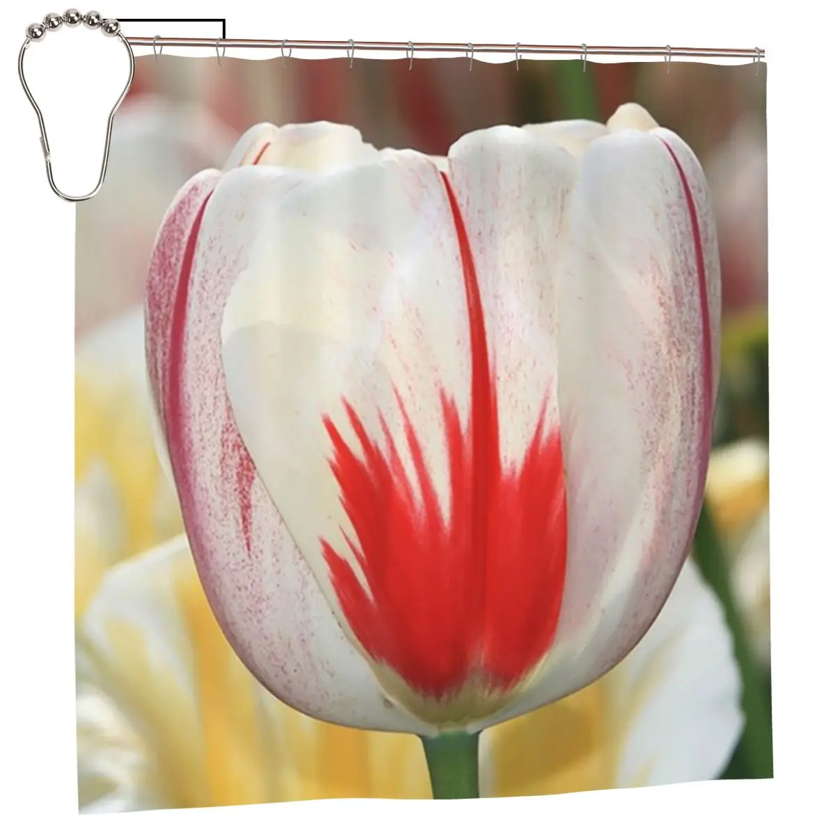 

Красно-белая занавеска для душа с тюльпанами, полиэстеровая, водонепроницаемая, с крючками