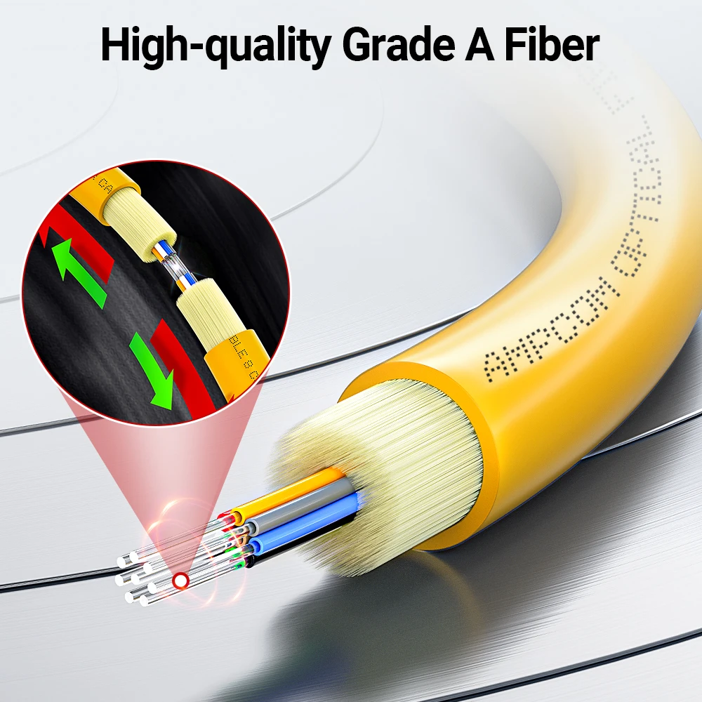 AMPCOM MPO إلى LC الألياف التصحيح الحبل نوع B OS2 المفردة 8/12/24 النوى كابل صندوق السيارة لأجهزة الإرسال والاستقبال 10G QSFP + 100G QSFP28 1-30 متر