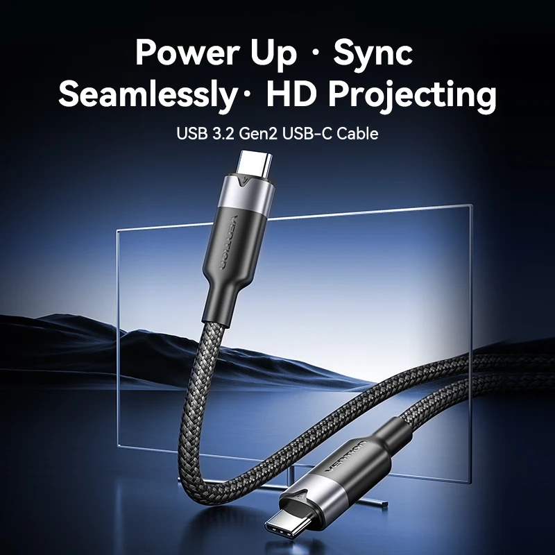 Kabel USB-C Vention 10Gbps 4K60Hz USB3 Gen2 100WPD Szybkie Ładowanie Przewód do Transmisji Wideo i Danych dla MacBooka Samsung Galaxy S24 iPhone 17 16 — zdjęcie produktu 2