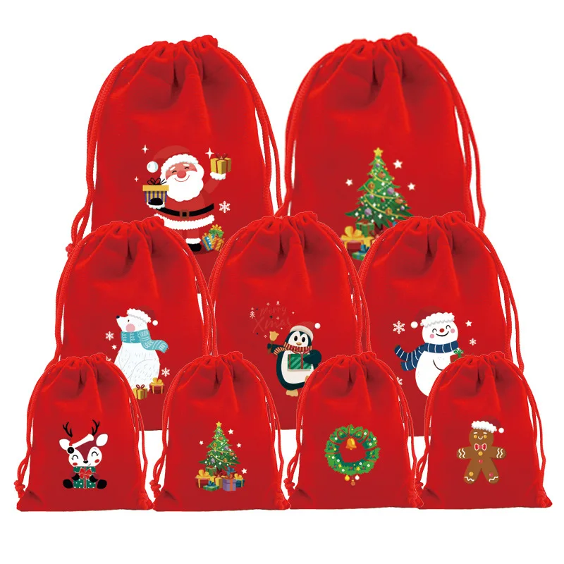 5 PCS Christmas Velvet  Drawstring Pocket Candy Gift Storage Bag Pouch Drawstring Christmas Window Jewelry Drawstring Gift Bag