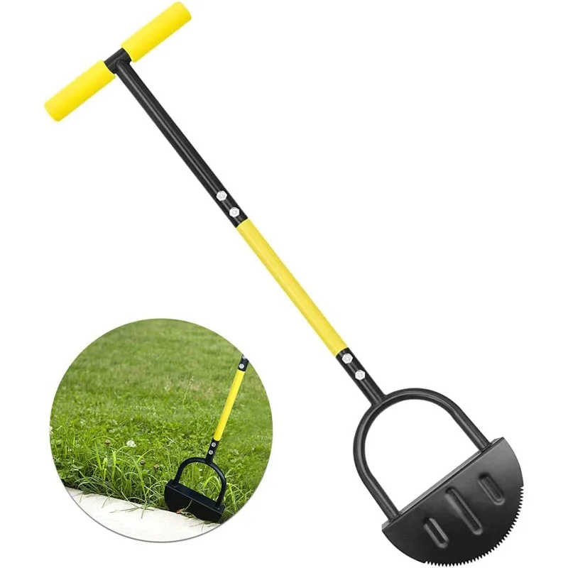 Halbmond-Rasentrimmer: Manueller Gartenschaufel-Trimmer mit gezahnter Rasensäge und T-Griff für Landschaftsbau, Rasenmähen und Unkrautentfernung
