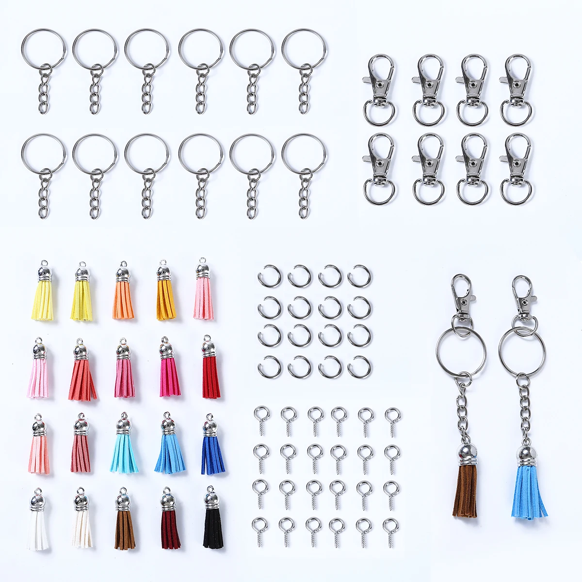 

80 Pcs New Fashion PU Leather Tassel Keychain Bag Charms Key Ring Colorful Enamel Key Jewelry Gift