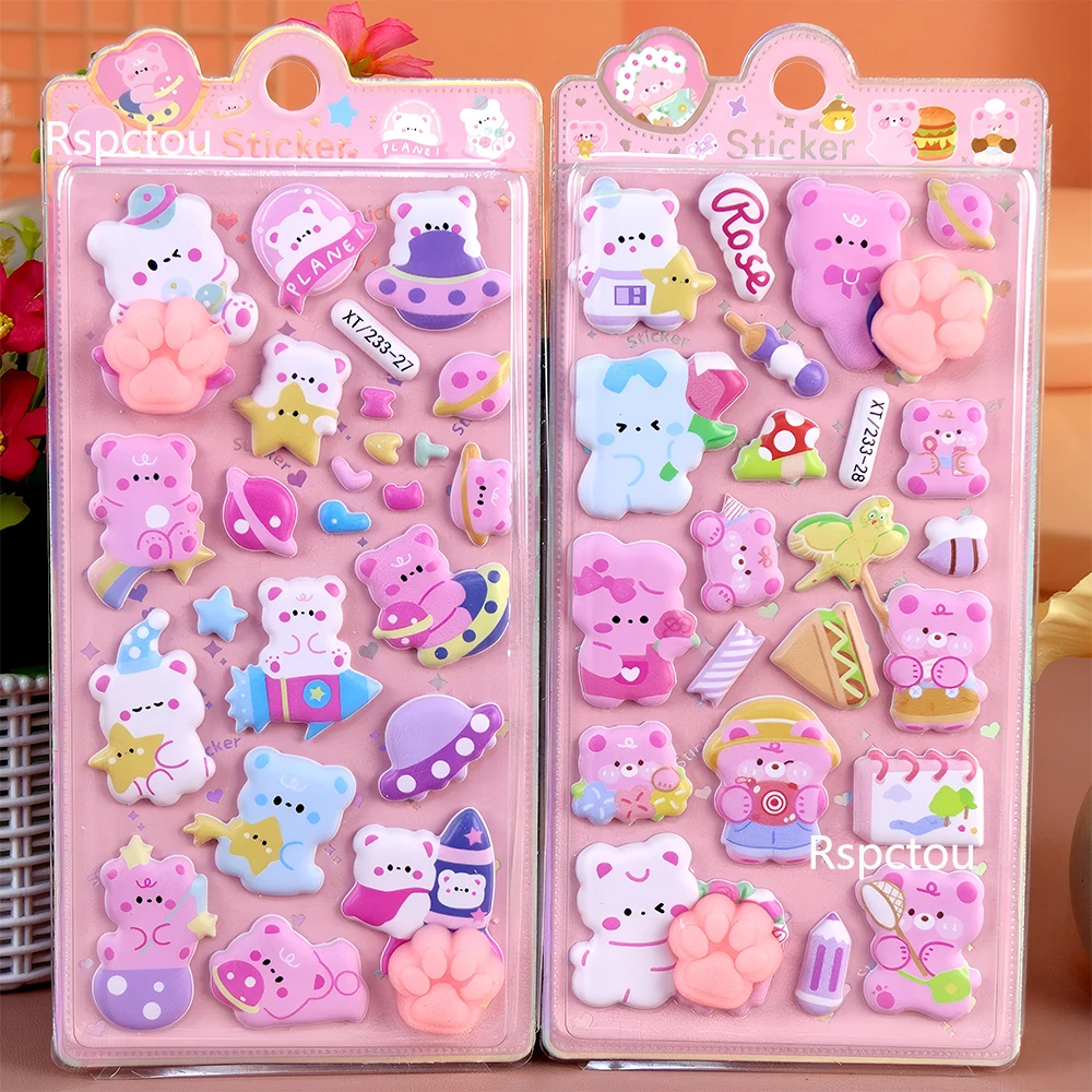 สติกเกอร์ลายการ์ตูนหมีน้อย 4 ชิ้น สติกเกอร์น่ารัก ตลก นุ่มนิ่ม สำหรับตกแต่ง ติดแล็ปท็อป โทรศัพท์ ของเล่นคลายเครียด