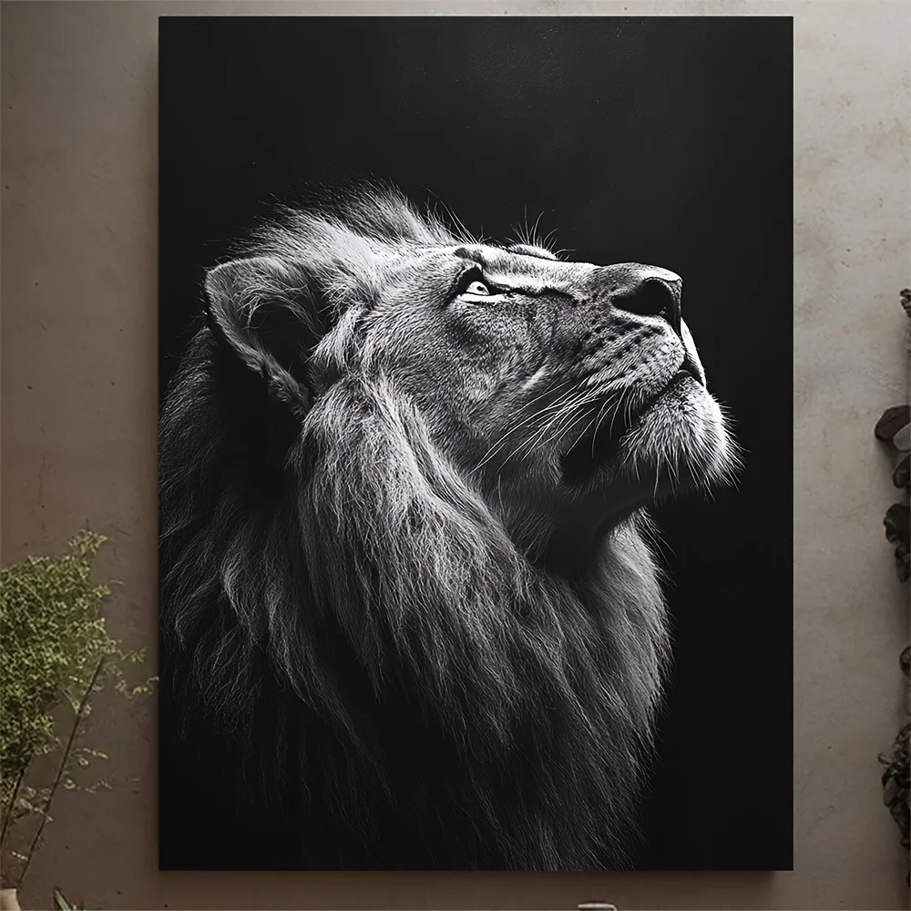 No Frame Lion Canvas Print, Black And White Lion Portrait Posters, Lions Wall Art, Home Living Room Decor Painting