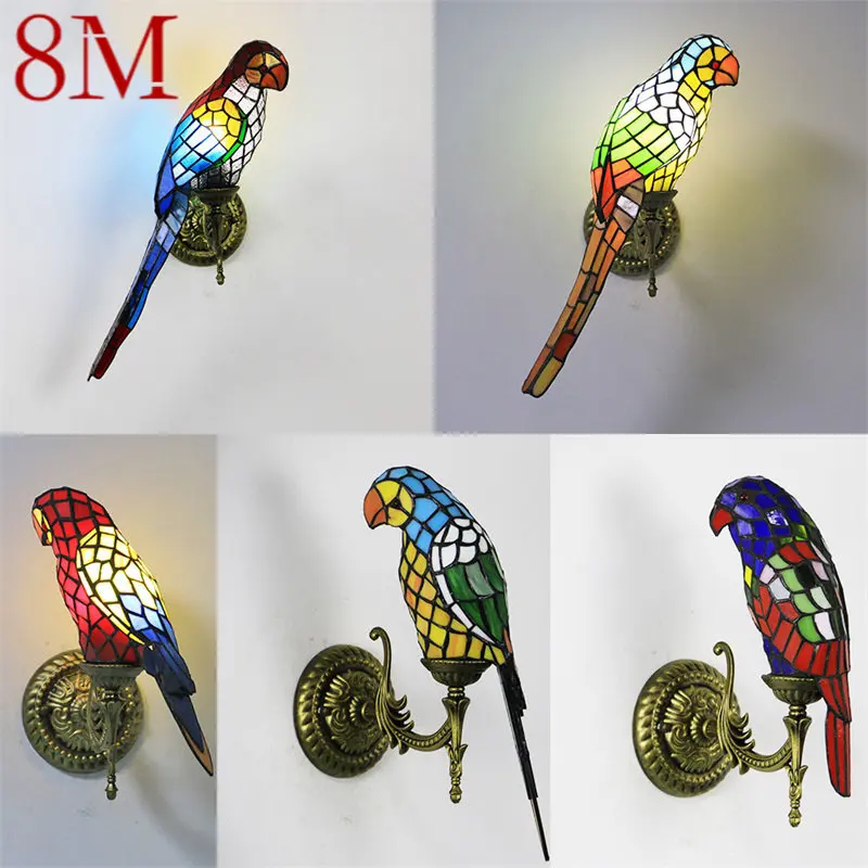 

8M Tiffany Parrot Wall Lamp LED Creative Design Bed Sconce Bird Light for Home Living Room Bedroom Aisle Decor