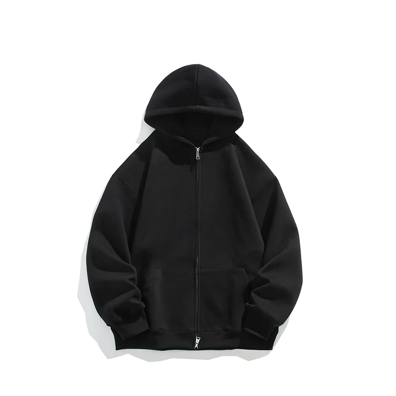 High Street Loose Hoodie Men High Quality Zip Up Heavy Fabric Jacket Coats Harajuku Casual Gothic Hooded Sweatshirt Streetwear