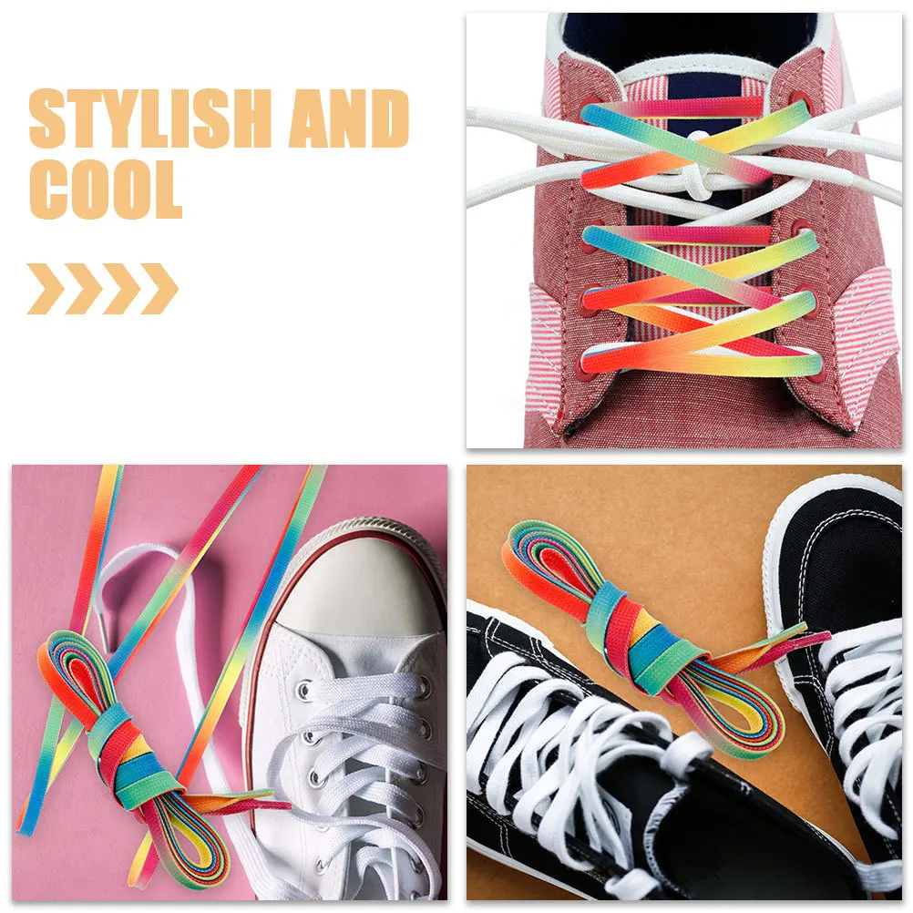 เชือกรองเท้าแบบแบนสีรุ้ง 1 คู่ ความยาว 182 ซม. เชือกรองเท้าสีไล่ระดับสำหรับรองเท้าสเก็ต รองเท้าฮอกกี้ รองเท้ากีฬา เชือกรองเท้าสำหรับกีฬาแบบทีม