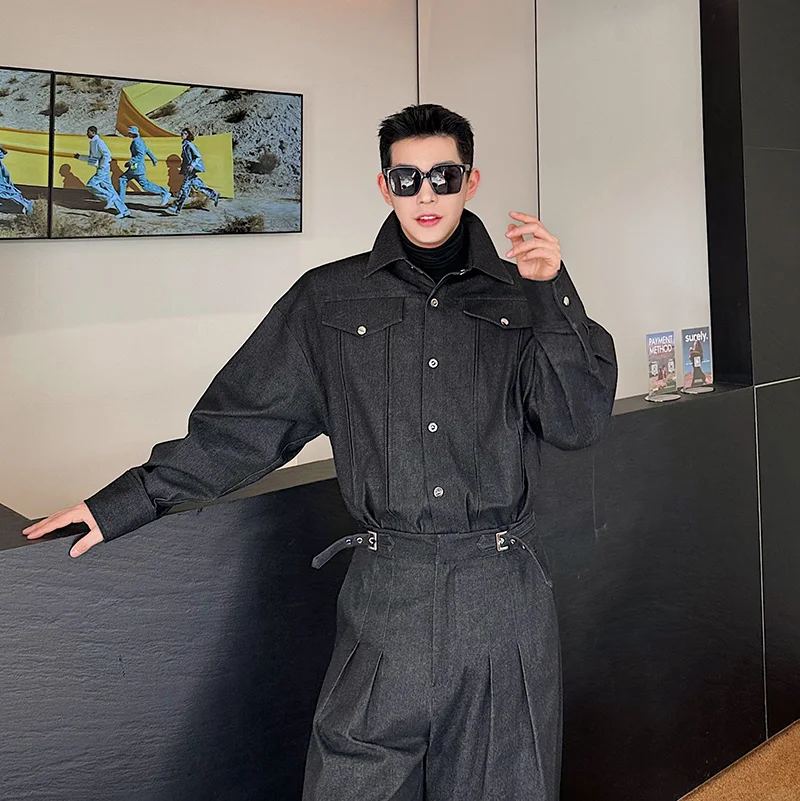 

Retro Washed Denim Jacket And Pants Set for Men Spring Fashion Workwear Long Sleeve Shirt And Trousers Youth Style All Seasons