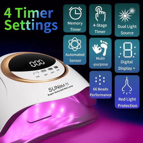 Imagen 2 del producto DianaBeauty-Lámpara de uñas LED UV profesional, 280W, esmalte de Gel, secador de curado rápido, lámparas de secado con 66 LED, 4 ajustes de temporizador