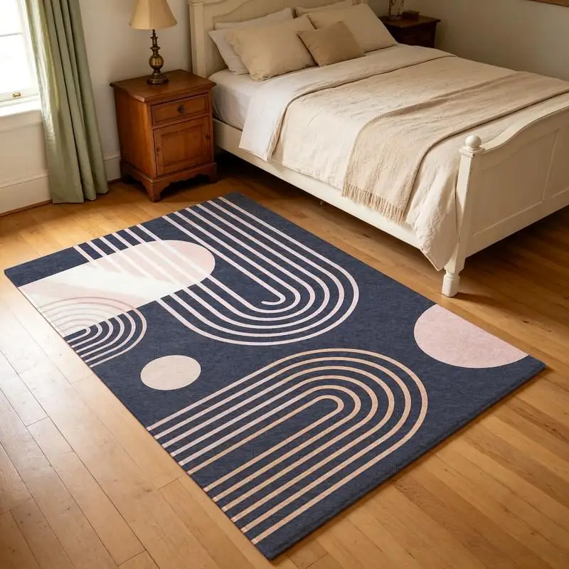 Boho Arch Line Abstract Carpet Flooring, Mid Century Modern Area Rug for Bedroom Living Room