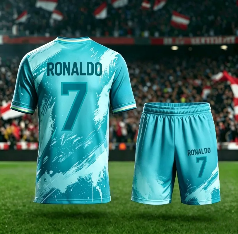 2026 Summer New # 7 Cristiano Ronaldo Short Sleved AI Color Series Football Shirt Adult Children Fashion Casual Large Sports Set