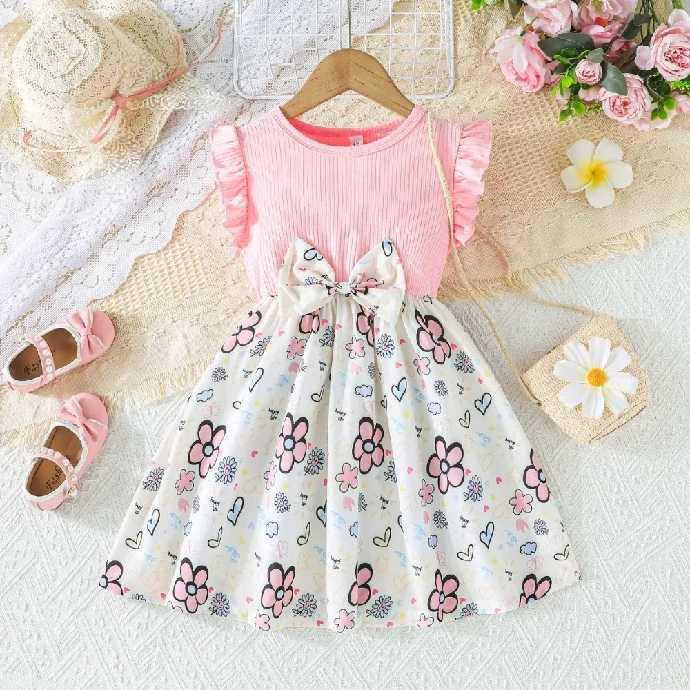 Suitable for Girls 4-8 Years Old Princess Dresses, Summer, Cute Flowers Multiple Patterns Design, Princess Style, Girls Dresses