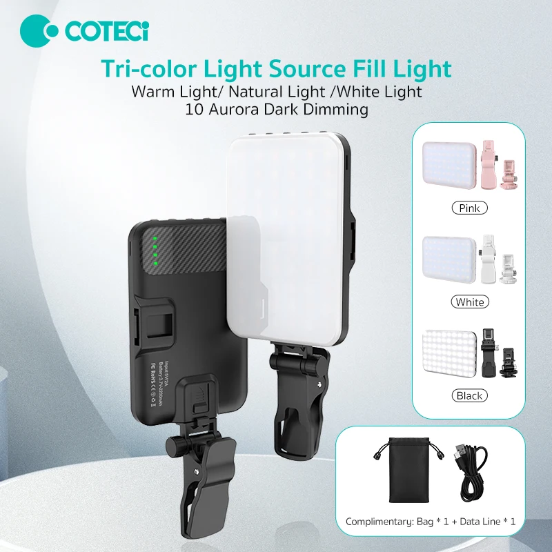 COTECi Pocket LED Selfie Light for iPhone IPad Mobile Phone Laptop Clip Ring Flash Fill Video Photo Ringlight Photography Lamp