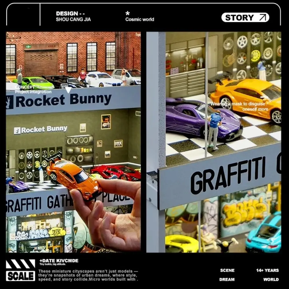

1/64 Scale Garage Scene Model Lighting Version Simple Assembly Parking Lot Model Miniature Simulation Car Model Display Box