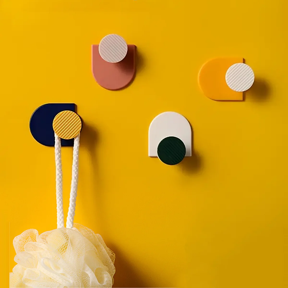 Creative Colored Adhesive Wall Hook Strong Hold No-Punching Simple Household Hook for Kitchen Bathroom Coat Storage