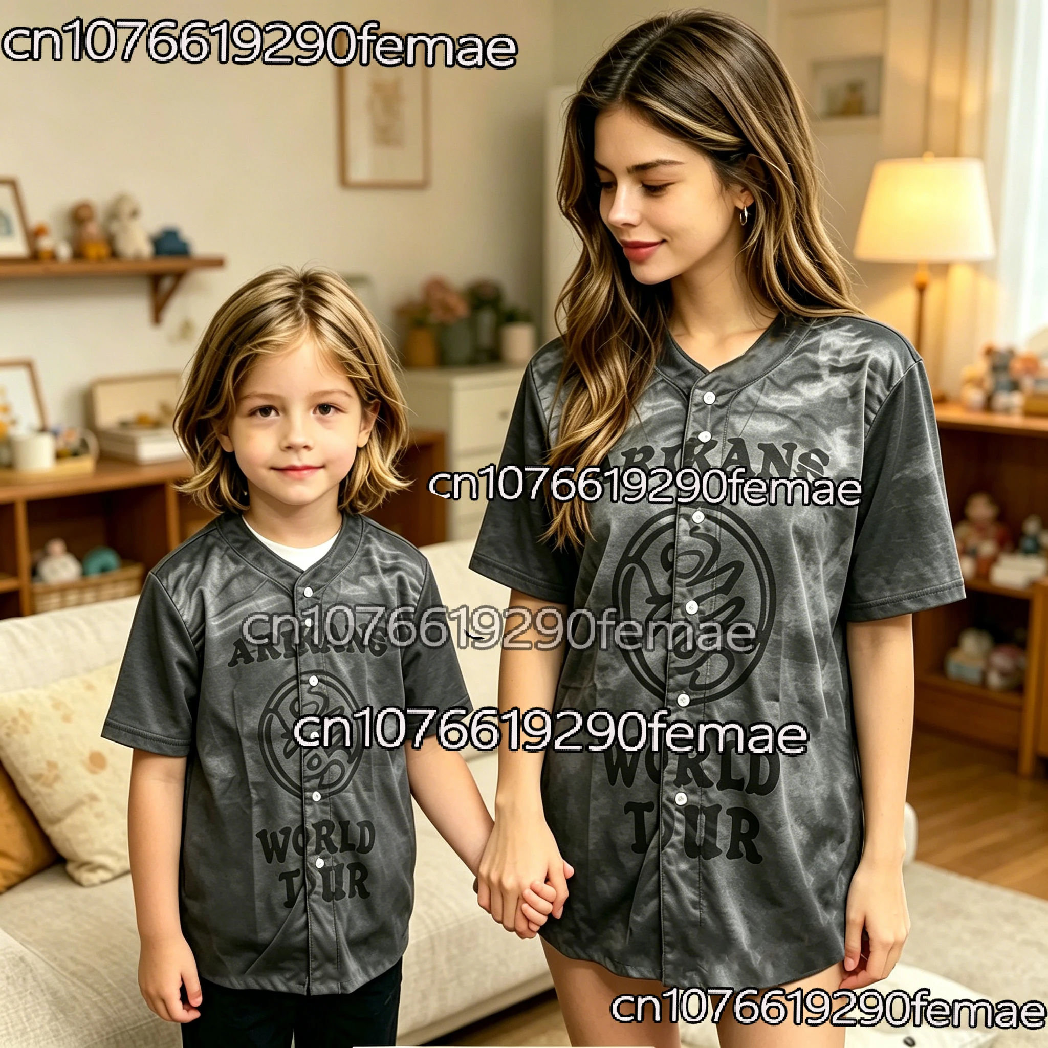 

2026 Summer New Women's K-pop Digital Print T-shirt + Loose Couple Baseball Jacket Parent-Child Music Festival Concert Outfit