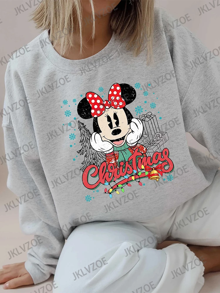 Mickey And Minnie Couple Hoodie Disney Family Christmas Sweatshirt Autumn Winter Casual Fashion Round Collar Pullover Hoodie