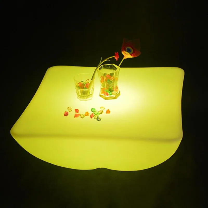 REAQ LED Lighted Square Bar Table  60*60*25cm For Home Patio Atmosphere Rechargeable Furniture Connect To SS Table Leg Riq-T60