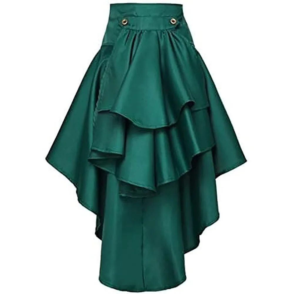 IOOTIANY Damen Steampunk-Rock, Gothic, mittelalterliches Kleid mit unregelmäßigen Rüschen, Renaissance-Cosplay, Piratenrock mit Schnürung, Bühnenkostüm. – Detail 9