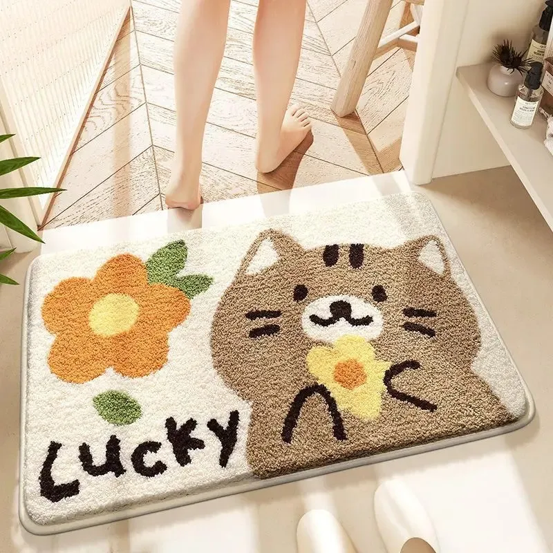 VIKAMA Cute Non-slip Faux Cashmere Bath Mat Absorbent Soft for Bathroom Home Decor