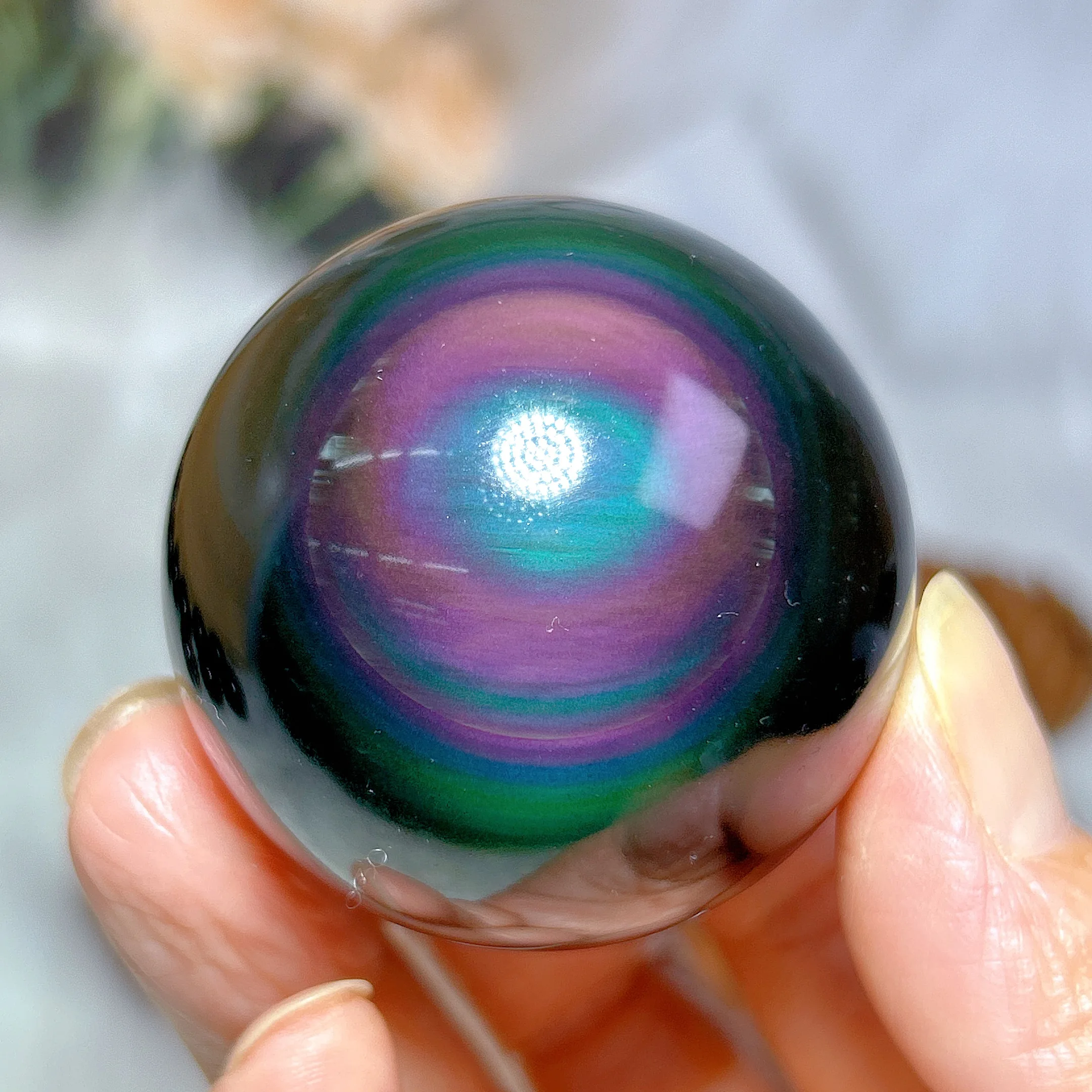 

Natural Crystal Rainbow Obsidian Sphere Stone Healing High Quality Energy Reiki Flashy Colorful Home Decoration Gift Ore