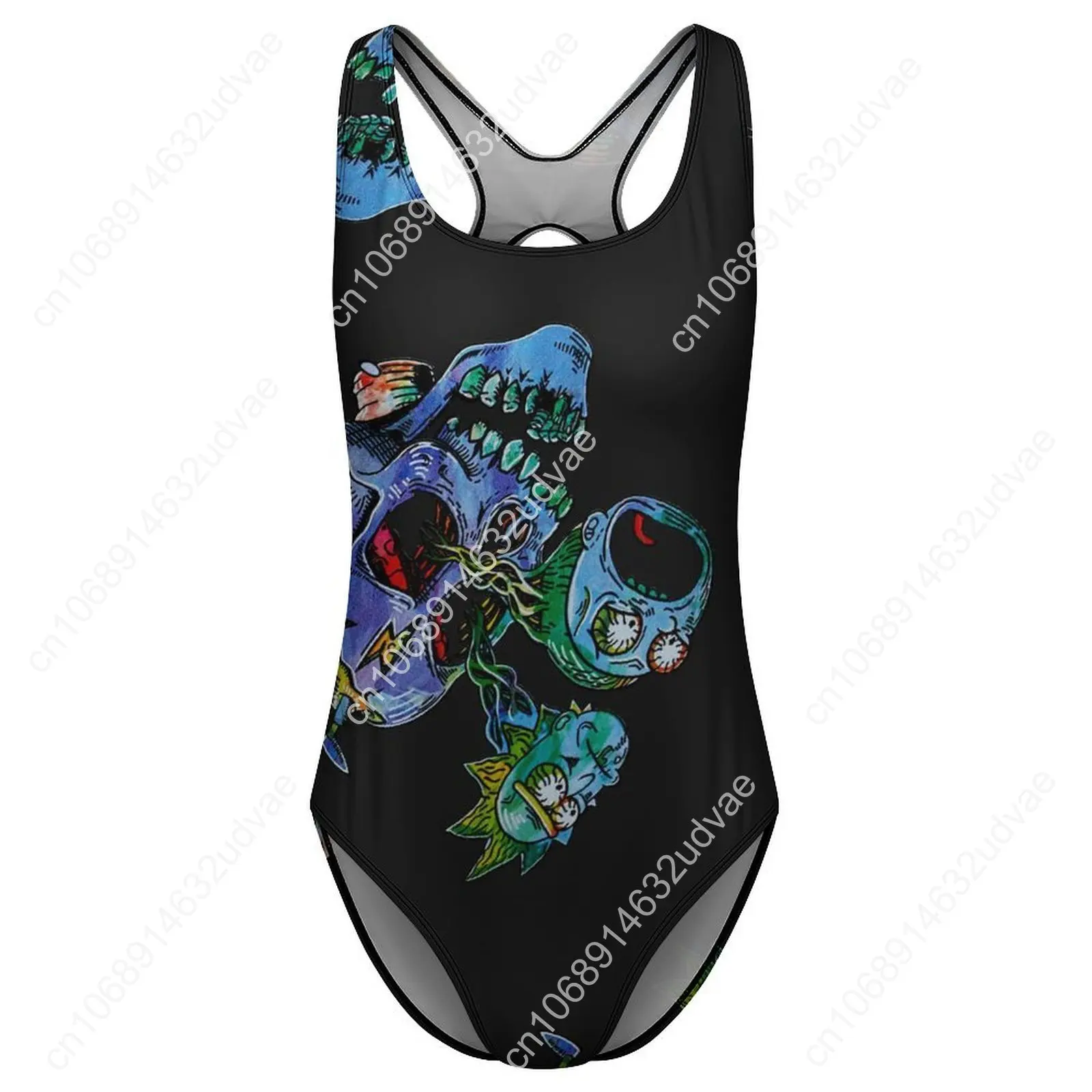 กะโหลกศีรษะที่มีสีสันพิมพ์ชุดว่ายน้ําบทคัดย่อ Skulls Art One- Piece ชุดว่ายน้ํา Push Up ความแปลกใหม่ชุดว่ายน้ําเซ็กซี่ Holiday Swim Beach Wear