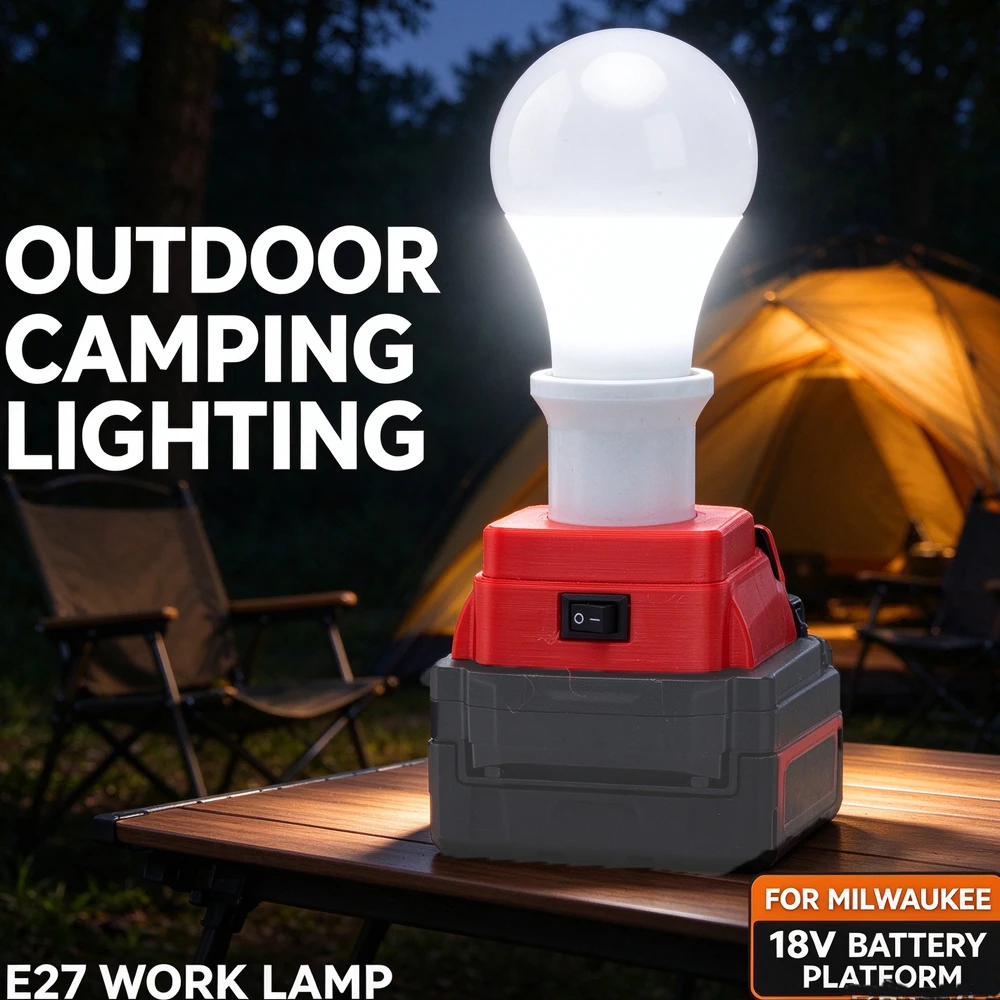 Portable Workshop LED Work Light E27 Bulbs For Milwaukee 18V Lithium Battery Powered Cordless Emergency Lamp(NO Battery)