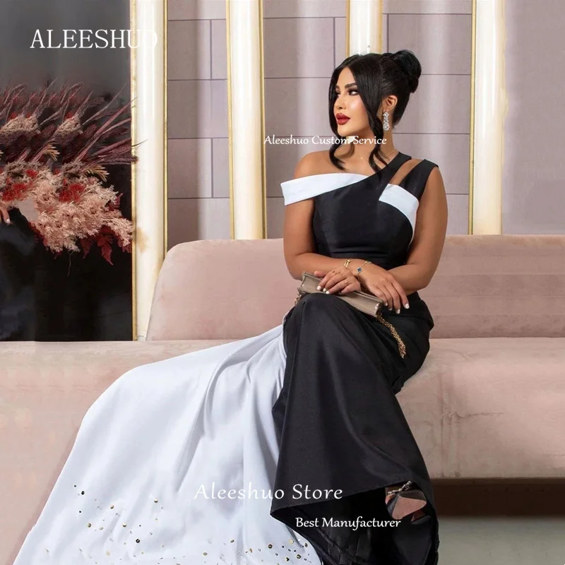 Aleeshuo Vintage schwarze Meerjungfrau Ballkleider sexy One-Shoulder Abend party Kleider ärmellose Perlen boden lange Ballkleid 2024