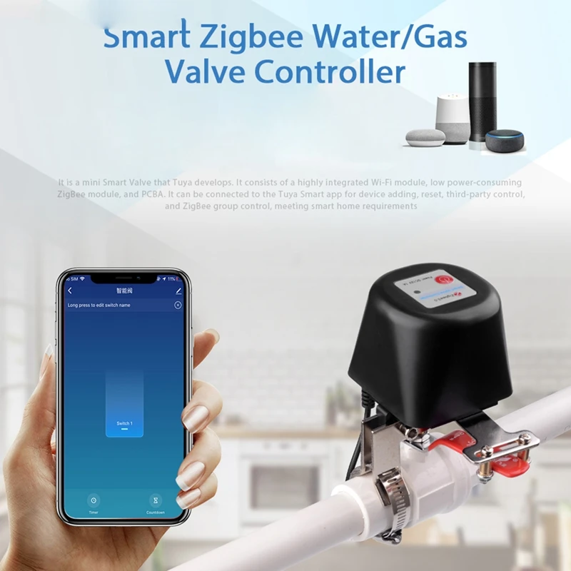 Graffiti Smart Home Zigbee Válvula de agua, válvula de Gas, manipulador inteligente, interruptor de válvula de bola, Control por voz, enchufe de la UE