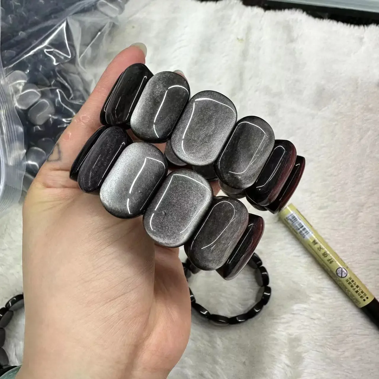 Natural Silver obsidian Stone Bracelet For Women Lady Men Love Gift Charm Reiki Crystal Bead Gemstone Jewelry Strands Wholesale view 3