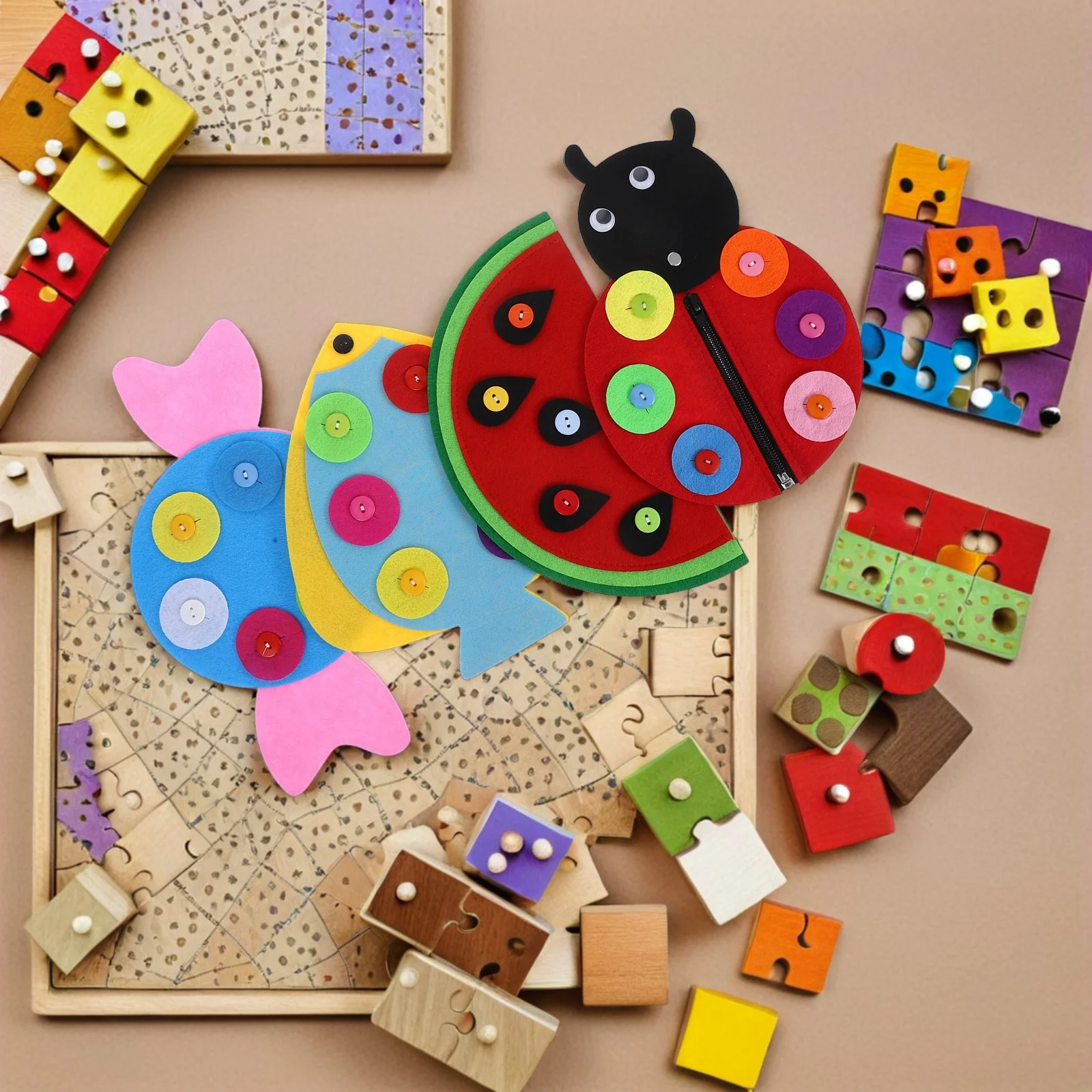 

4 Pcs Montessori Teaching Aids Buttons Busy Board Toys Lace up Preschool Children Sensory for Toddlers Cloth Baby Practice