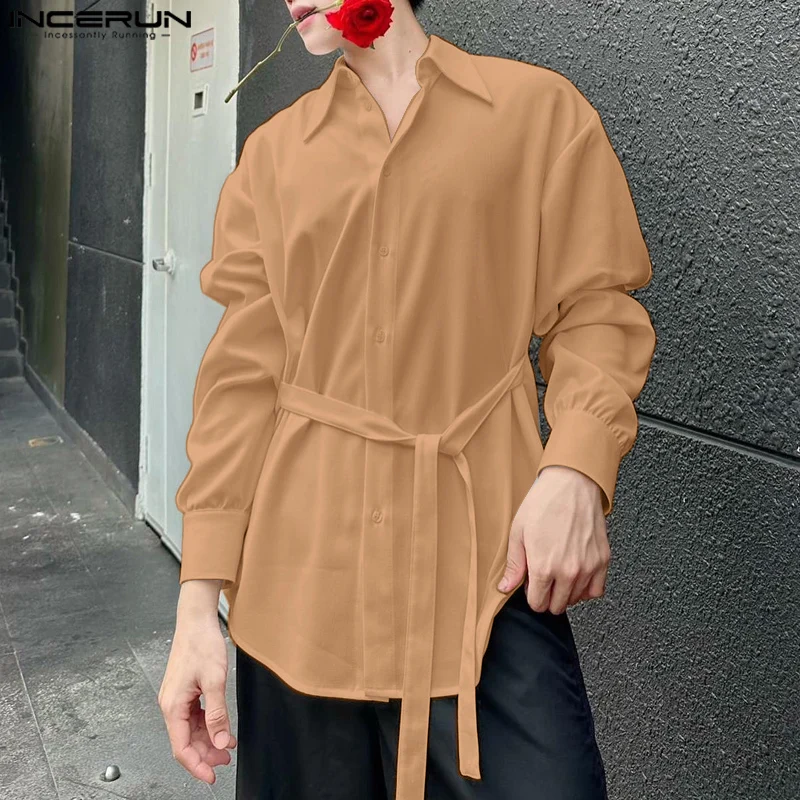 INCERUN Handsome Men's Clothign Deconstruction Design Solid Backless Shirt Casual Streetwear Male Long Sleeved Blouse S-5XL 2024