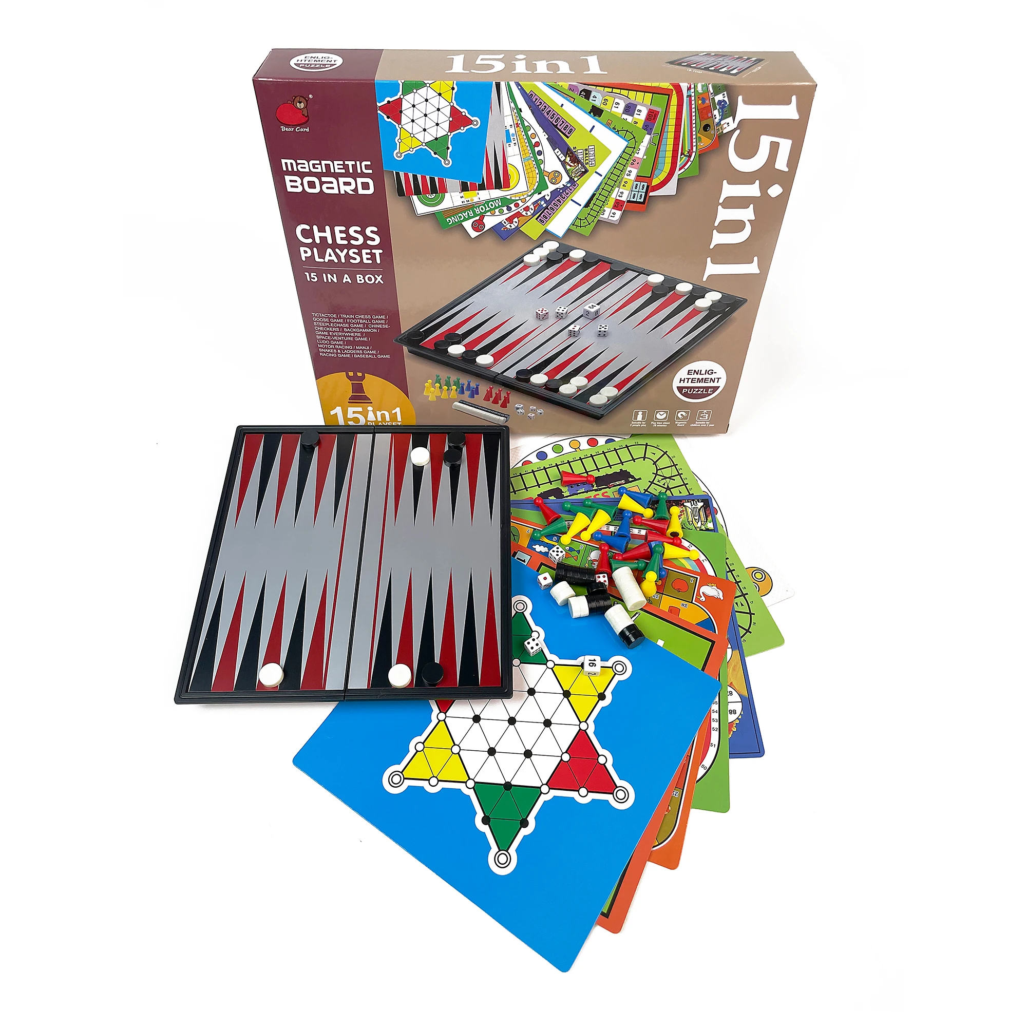 15 in 1 Foldable Magnetic Board Game Set Portable Plastic Tabletop Travel Outdoor Classic Family Game Collection