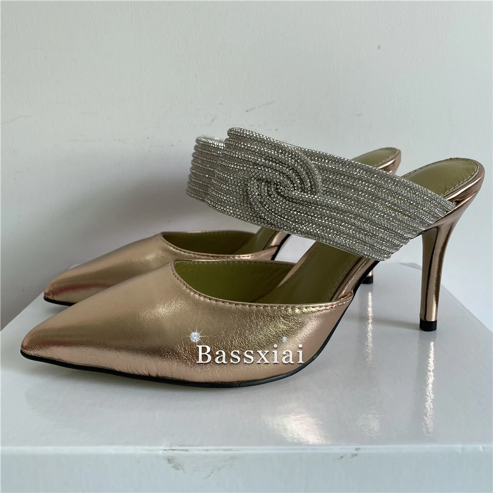 Twist Diamond Crystal sandali a fascia stretta donna 10cm tacco a spillo Sexy punta a punta in vera pelle Slingbacks Mules Summer