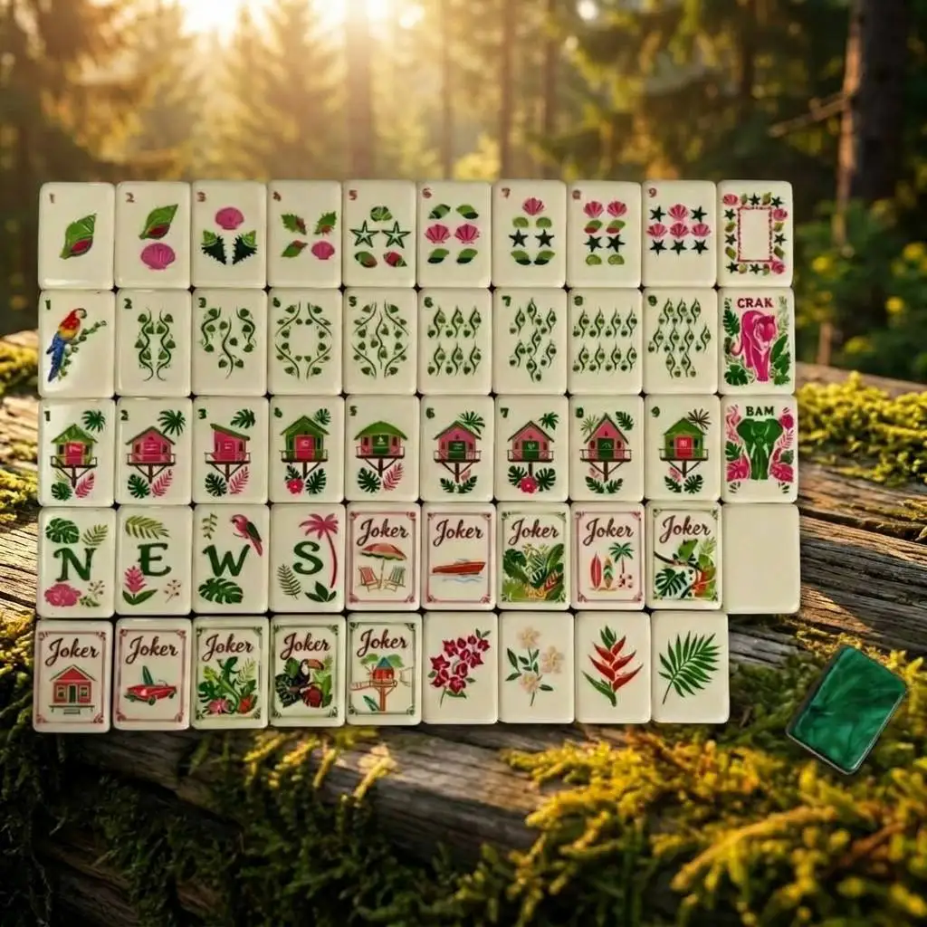 Luxury Foldable Tropical Leaf Acrylic Mahjong Set, 160 Tiles, Custom Logo, Ready to Ship, Certified Non-Toxic, Portable Game Set