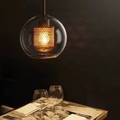 Modern Kaca Bola Liontin Lampu Nordic Samping Tempat Tidur Dapur Ruang Makan Lampu Gantung Lampu Suspensi Lampu Golden Designer