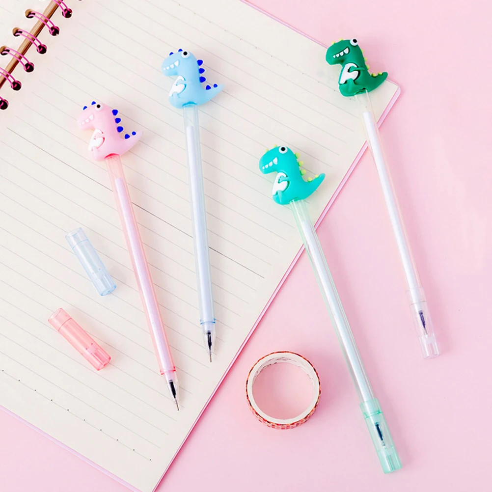 

12 Pcs Neutral Pens Plastic Cartoon Stationery Student Accessory Dinosaur Kawaii Portable Writing Smooth Practical Gift