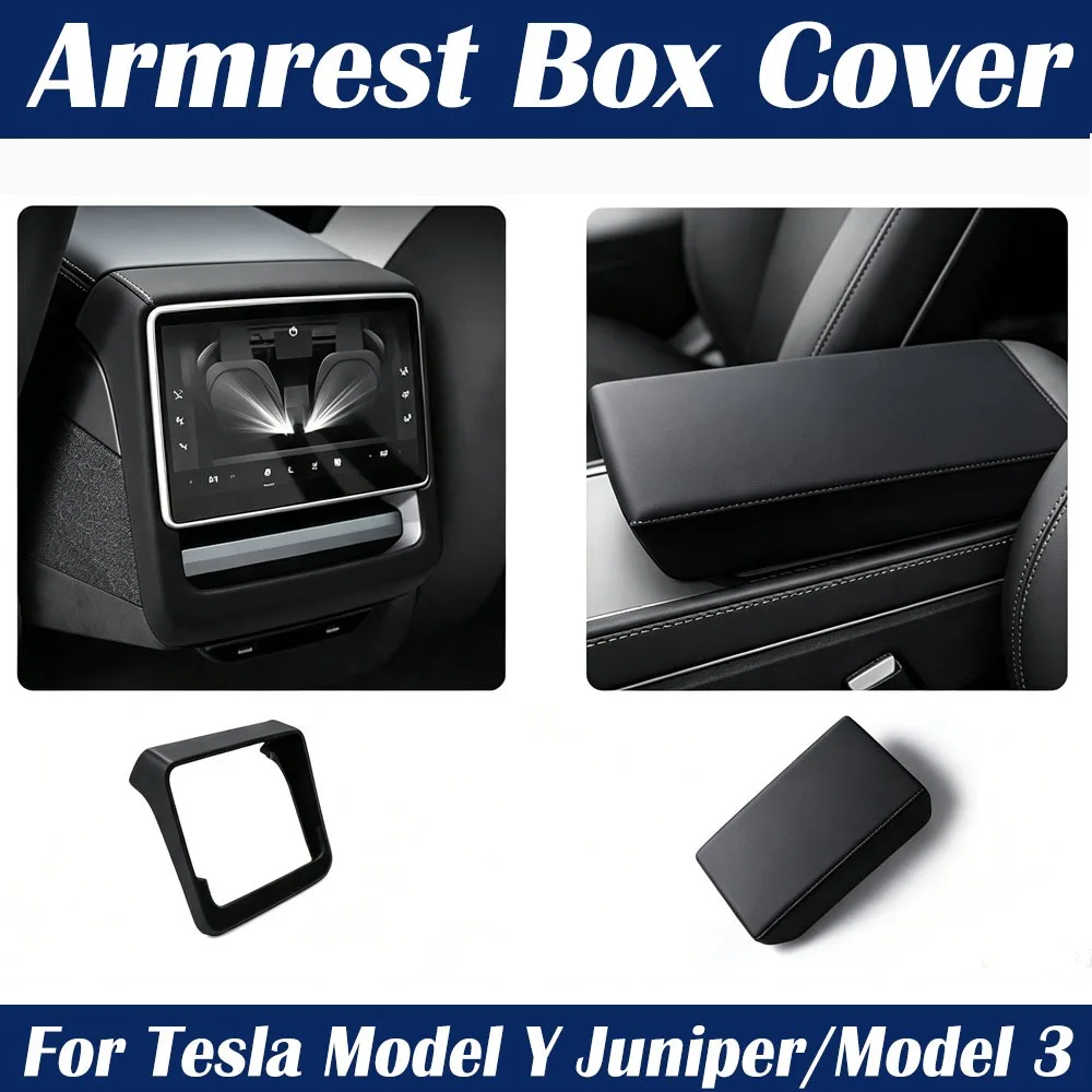 Armrest Box Cover For Tesla Model Y Juniper/Model 3 Highland Pad Rear Screen Frame Ventilation Mask Protector Cover Accessories
