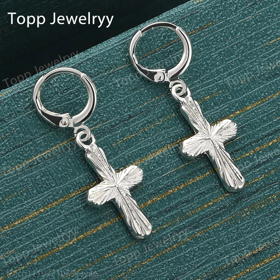 Charming 925 Sterling Silver Delicate Hammered Cross Earrings - Stylish Women's Wedding Gift Jewelry