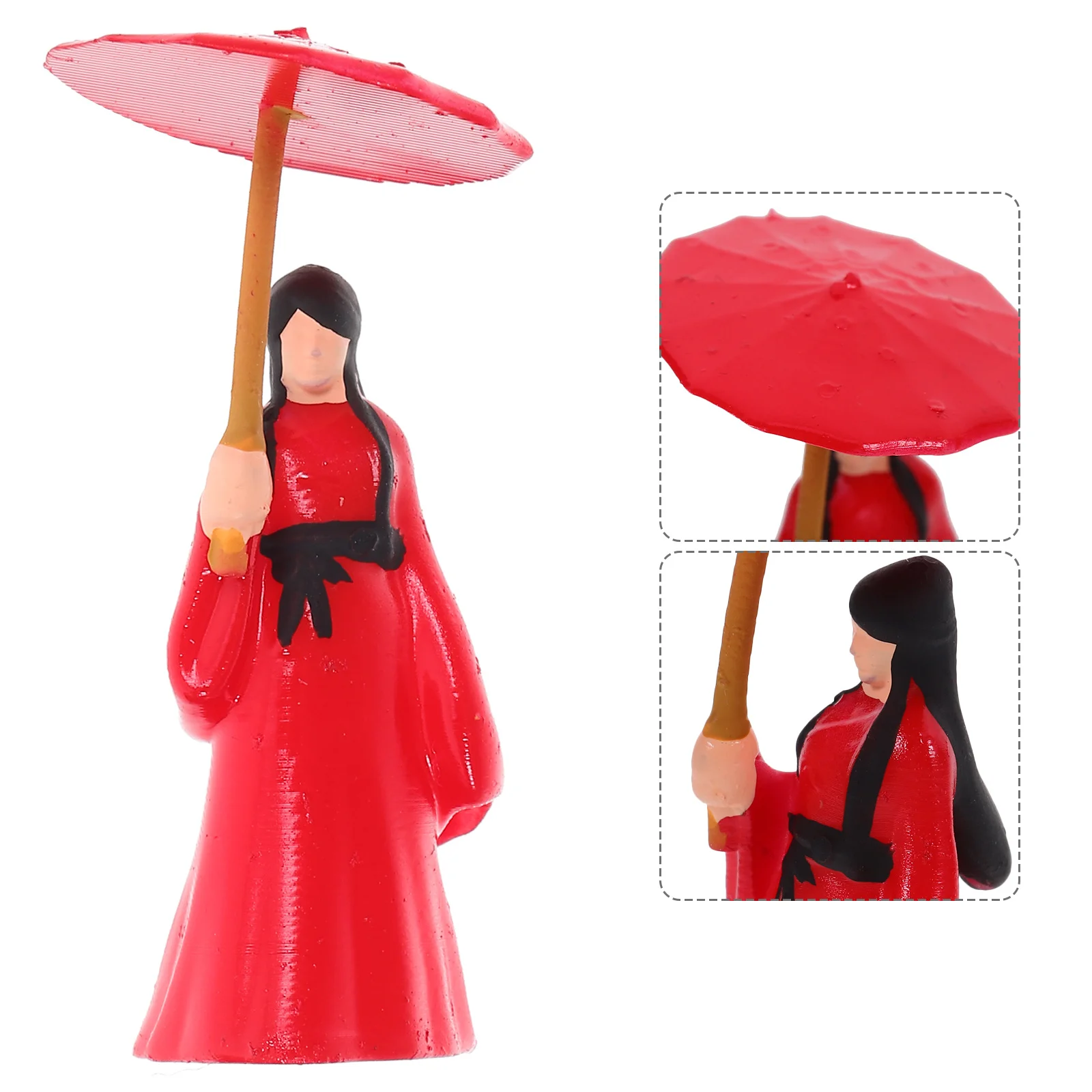 

1pc Mini Umbrella Girl Resin Decoration Ancient Style Hanfu Craft For Bonsai Landscape Desktop Collection Chinese Adornment