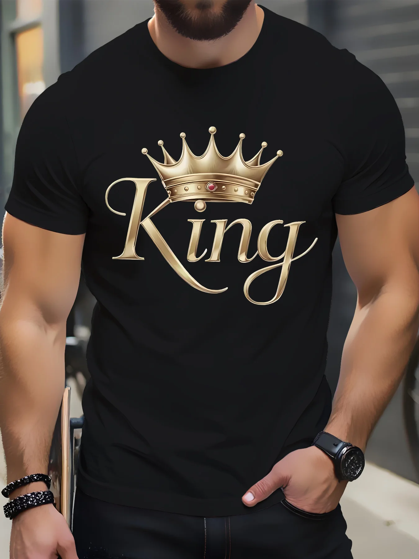 

Men's King Crown Pattern Short Sleeve T-Shirt Bright Orange Casual Summer Top
