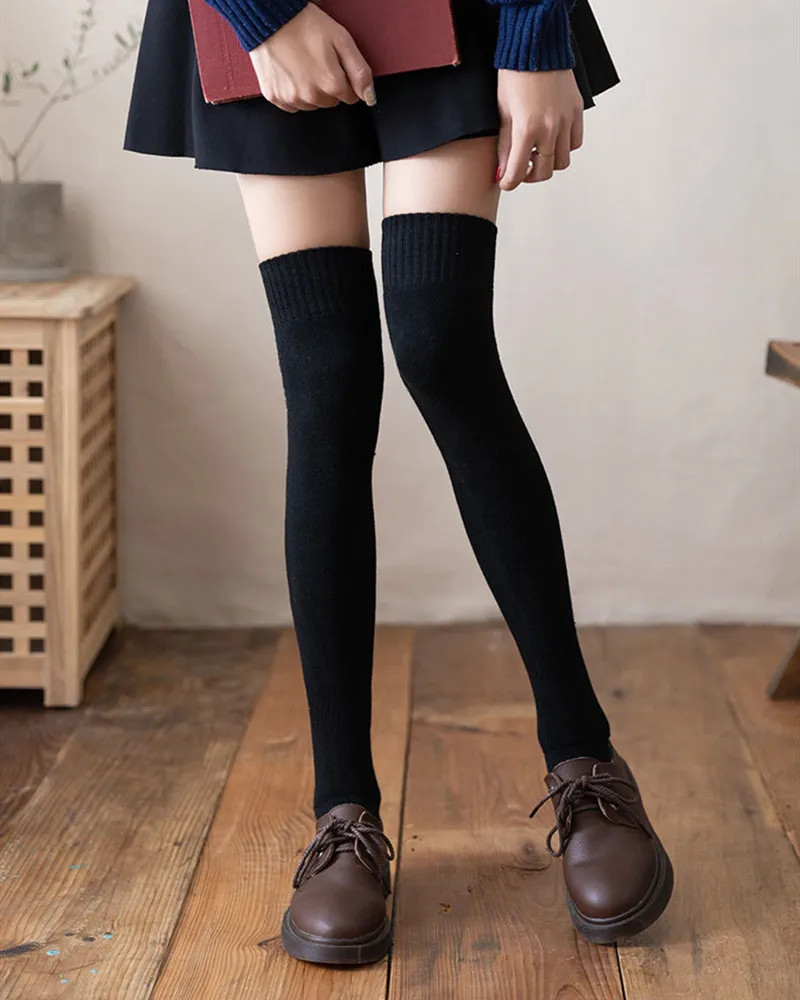 Medias largas cálidas por encima de la rodilla de algodón liso para mujer, Medias femeninas sexys para clima frío, Invierno