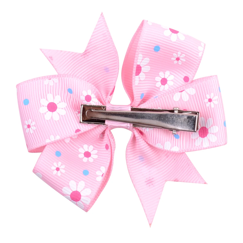 20pcs/lot Printed Flower Hairpins Hair Bows with Clip for Baby Girls Grosgrain Ribbon Daisy Hair Clip Barrettes Hair Accessories image 3